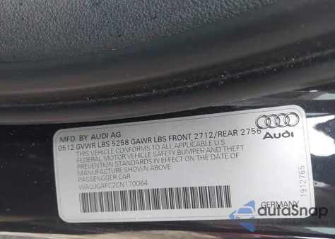 2012 Audi A6 3.0 Premium z USA, uszkodzony, nr VIN WAUJGAFC2CN170064